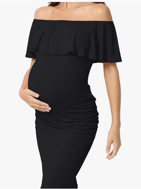 Off-Shoulder Black Maternity Dress